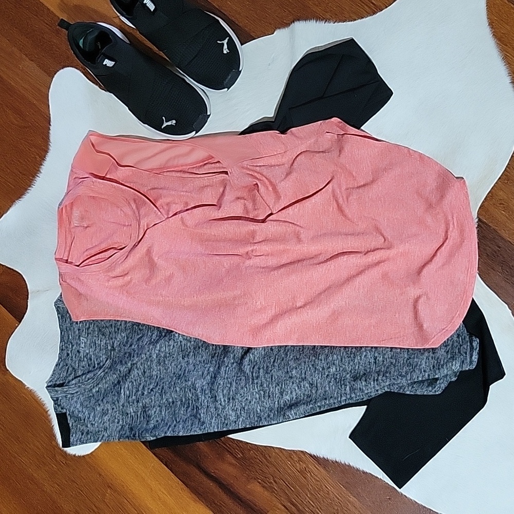 Long Muscle Tank Splt Sides Black & Coral